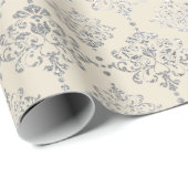 Damask Silver Ivory GreyRoyal Ornament Formal Cadeaupapier (Rol Hoek)