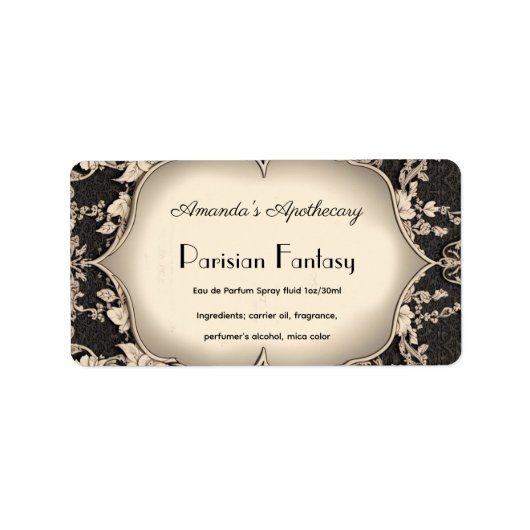 Damask Silver Lijst Parfum Flessenetiket Etiket (Voorkant)