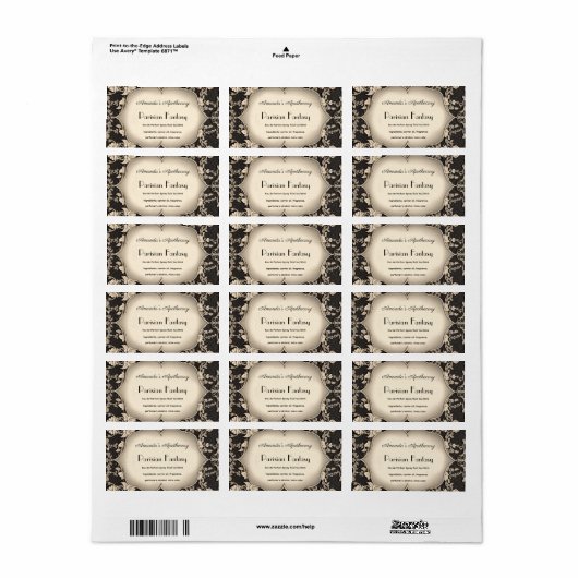  Damask Silver Lijst Parfum Flessenetiket Etiket (Full Sheet)