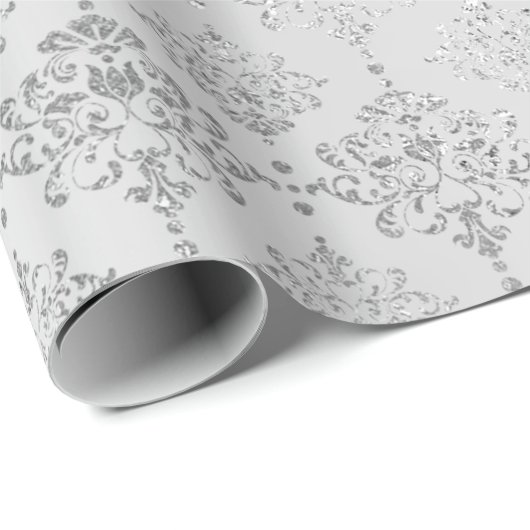 Damask Silver Monochromatic Royal Ornament Formal Cadeaupapier (Rol Hoek)