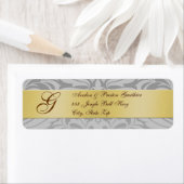 Damask Silver Monogram kerstAdresetiketten Etiket (Insitu)