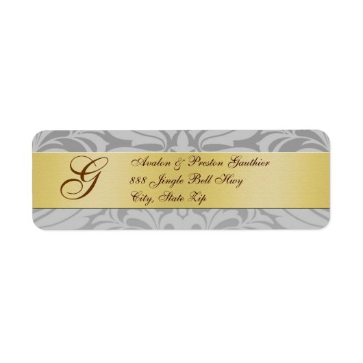 Damask Silver Monogram kerstAdresetiketten Etiket (Voorkant)