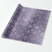 Damask Silver Paars Plum Royal Ornament Formal Cadeaupapier (Uitgerold)
