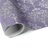 Damask Silver Paars Plum Royal Ornament Formal Cadeaupapier (Rol Hoek)