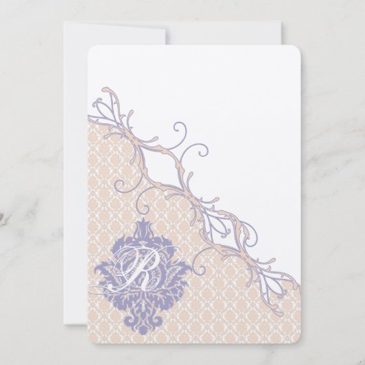 Damask Silver Peony en Lavender Wedding Kaart (Achterkant)