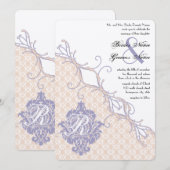 Damask Silver Peony en Lavender Wedding Kaart (Voorkant / Achterkant)