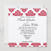 Damask Silver Red & Black metallic Wedding Invite Kaart (Voorkant)