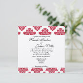 Damask Silver Red & Black metallic Wedding Invite Kaart (Staand voorkant)