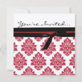 Damask Silver Red & Black metallic Wedding Invite Kaart (Achterkant)