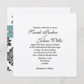 Damask Silver & turquoise metallic Wedding Invite Kaart (Voorkant / Achterkant)
