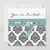 Damask Silver & turquoise metallic Wedding Invite Kaart (Achterkant)