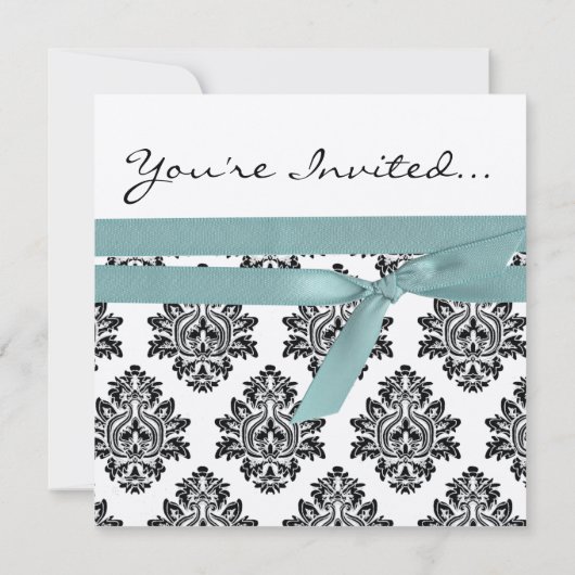 Damask Silver & turquoise metallic Wedding Invite Kaart (Achterkant)