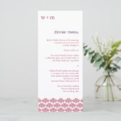 Damask Simplicity Berry Paarse bruiloft menu (Staand voorkant)