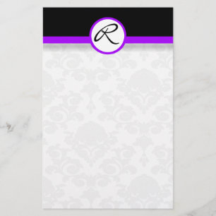 Damask Single Line Paarse Monogram briefpapier