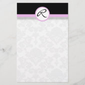 Damask Single Line Pink Monogram briefpapier (Voorkant)