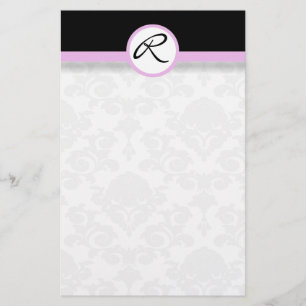 Damask Single Line Pink Monogram briefpapier