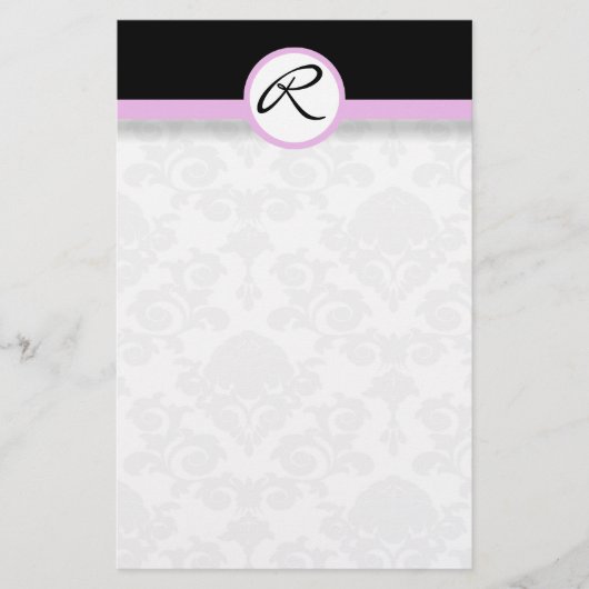 Damask Single Line Pink Monogram briefpapier (Voorkant)