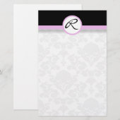 Damask Single Line Pink Monogram briefpapier (Voorkant / Achterkant)