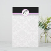 Damask Single Line Pink Monogram briefpapier (Staand voorkant)