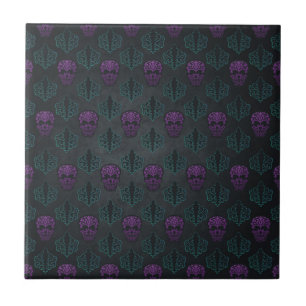 DAMASK SKULL BLAUWGROEN PAARS TEGELTJE