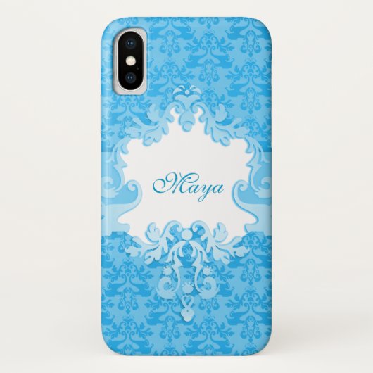 Damask sky blue name iphone case (Achterkant)