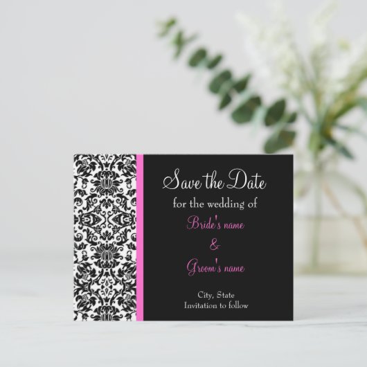 Damask slaat de datum op aankondigingskaart (Staand voorkant)