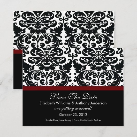 Damask slaat The Date Announounding Merlot Red op Save The Date (Voorkant / Achterkant)