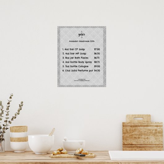  Damask Small Business prijslijst Poster (Keuken)