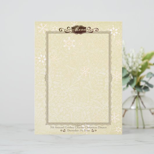 Damask sneeuwvlok kerstmenu briefhoofd (Staand voorkant)