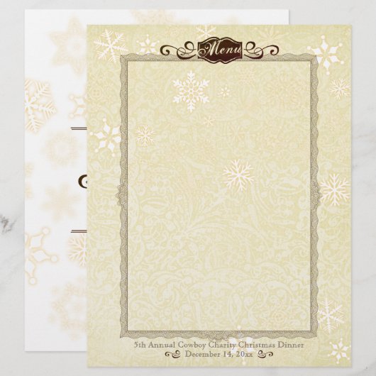 Damask sneeuwvlok kerstmenu briefhoofd (Voorkant / Achterkant)