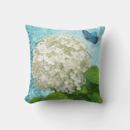 Damask Snowball White Hydrangea Blue Butterfly Art Kussen