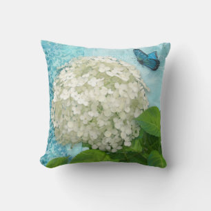 Damask Snowball White Hydrangea Blue Butterfly Art Kussen