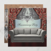 Damask Sofa Chandelier Housewarming Party Kaart (Voorkant / Achterkant)