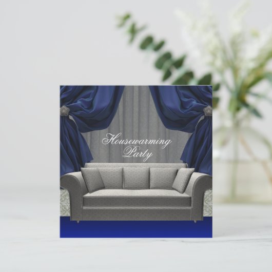 Damask Sofa Elegant Drapes Housewarming Party Kaart (Staand voorkant)