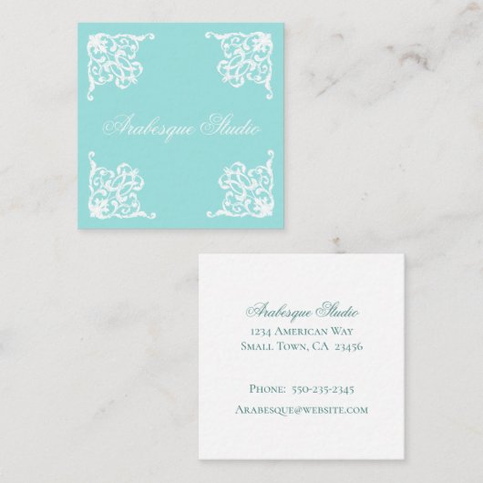 Damask, Sophisticated Blauw en Wit Vierkante Visitekaartje (Voorkant / Achterkant)