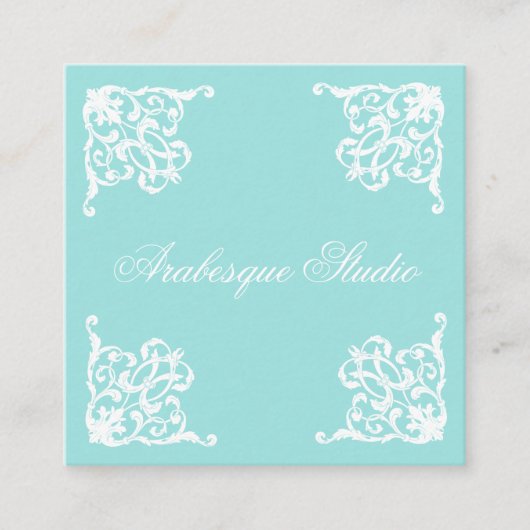 Damask, Sophisticated Blauw en Wit Vierkante Visitekaartje (Voorkant)