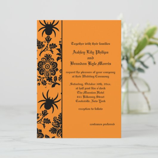 Damask Spider Wedding Invitation Kaart (Staand voorkant)