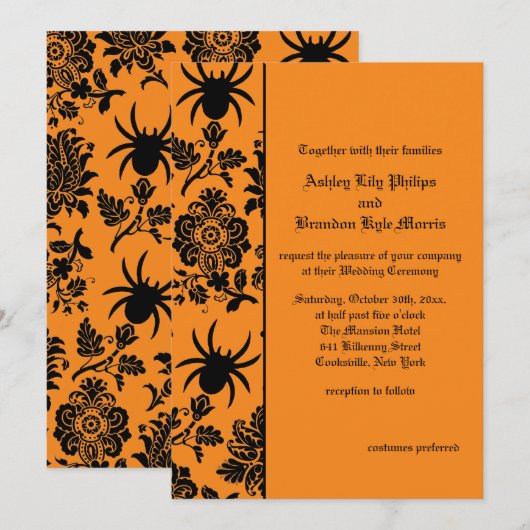 Damask Spider Wedding Invitation Kaart (Voorkant / Achterkant)