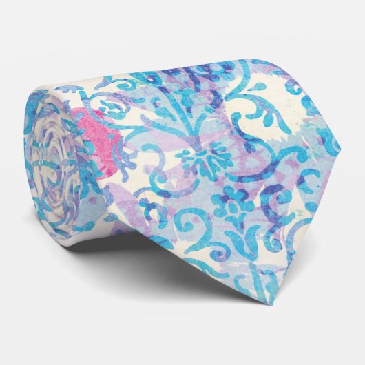 Damask Spring Blue Floral Pattern Stropdas (Opgerold)