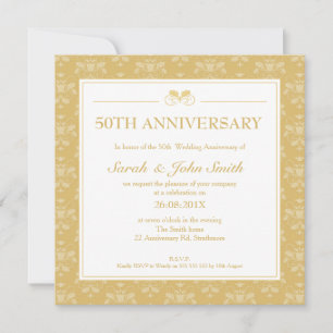 Damask Square 50th Jubileum Invitation Kaart