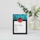 DAMASK SQUARE MONOGRAM, blauwe troebele rode roodr Visitekaartje (Staand voorkant)