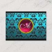 DAMASK SQUARE MONOGRAM, blauwe troebele rode roodr Visitekaartje (Achterkant)