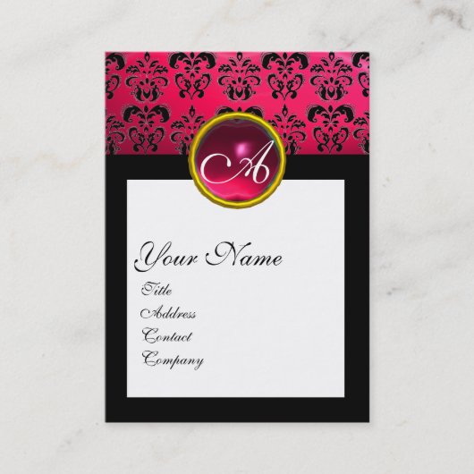 DAMASK SQUARE MONOGRAM, fuchsie, rode ruby Visitekaartje (Voorkant)