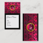 DAMASK SQUARE MONOGRAM, fuchsie, rode ruby Visitekaartje (Voorkant / Achterkant)