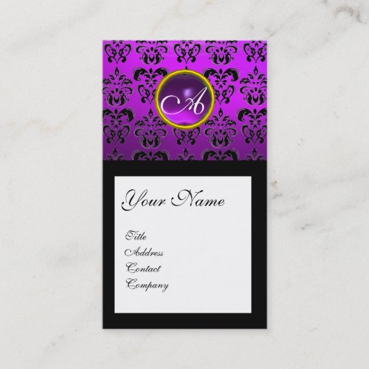 DAMASK SQUARE MONOGRAM, paars, violet Visitekaartje (Voorkant)