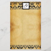 DAMASK SQUARE PARCHMENTMONOGRAM ,zwart en bruin Briefpapier (Voorkant)