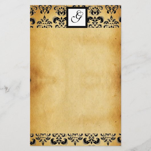 DAMASK SQUARE PARCHMENTMONOGRAM ,zwart en bruin Briefpapier (Voorkant)