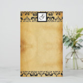 DAMASK SQUARE PARCHMENTMONOGRAM ,zwart en bruin Briefpapier (Staand voorkant)
