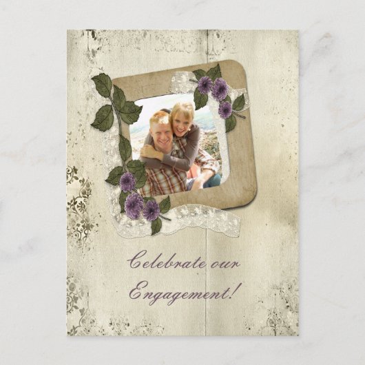 Damask Sshit Verloving Invitation Uitnodiging Briefkaart (Voorkant)
