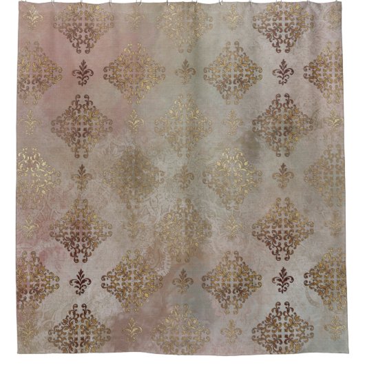 Damask Steampunk |  Golden Ornamental Douchegordijn (Voorkant)